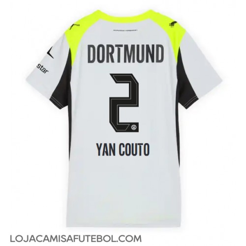 Camisa de Futebol Borussia Dortmund Yan Couto #2 Equipamento Secundário Mulheres 2025-26 Manga Curta